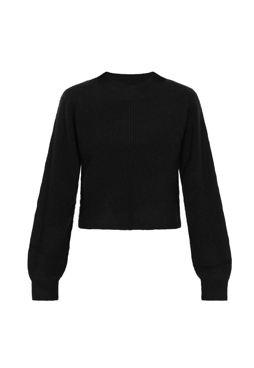 Gerippter Crop-Pullover mit Rundhalsausschnitt