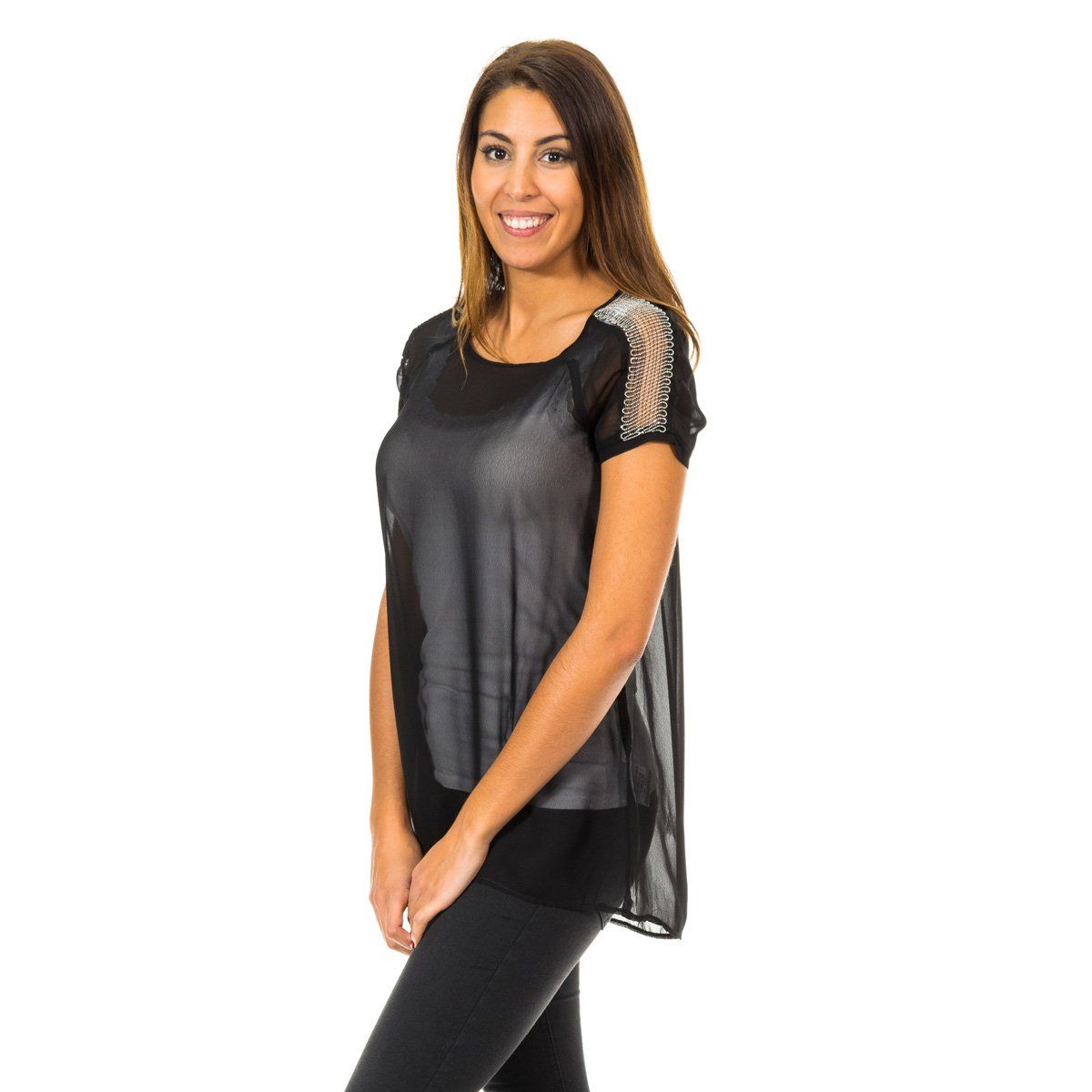 Semitransparente Bluse mit Kettendetails