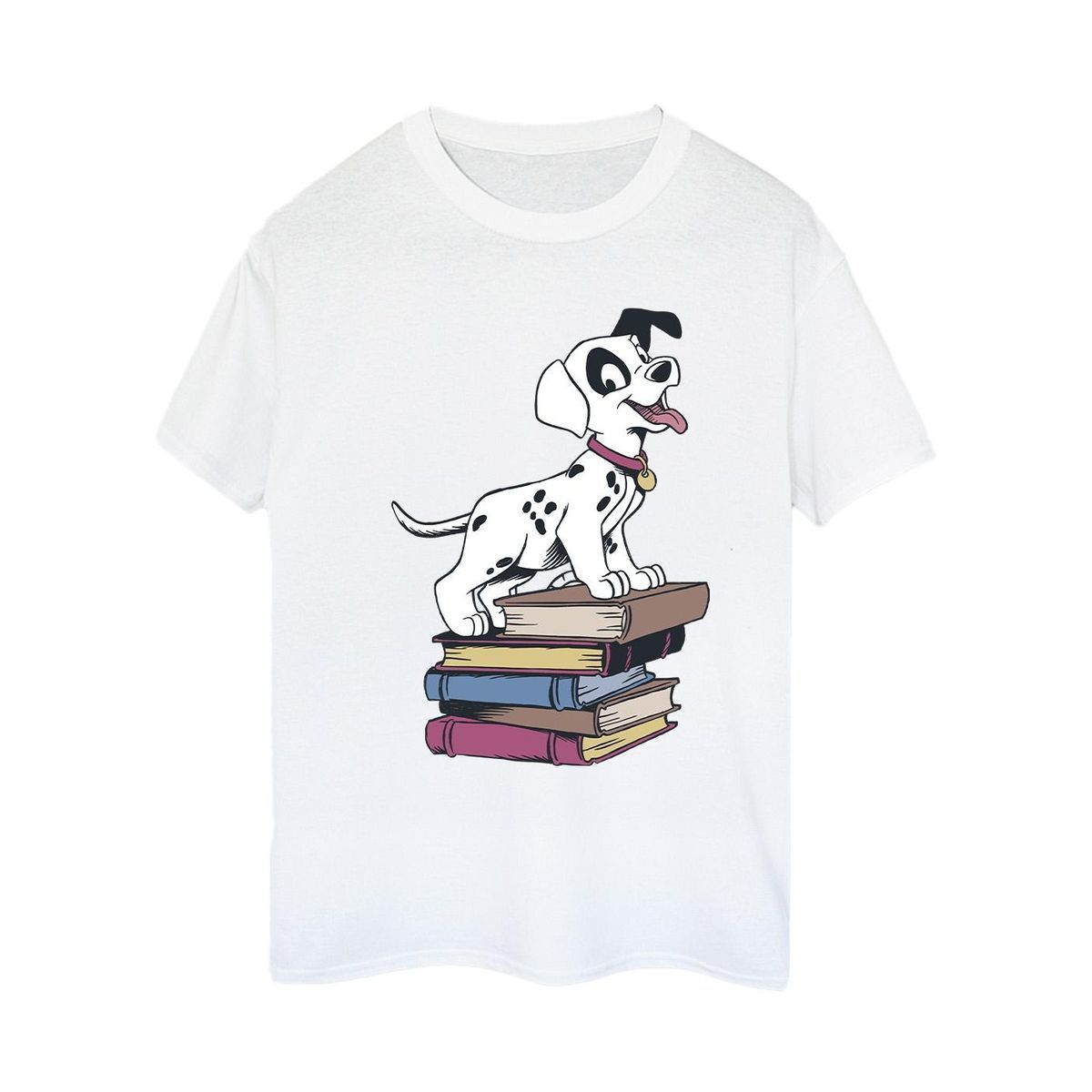 Grafik-T-Shirt mit Dalmatiner und Büchern