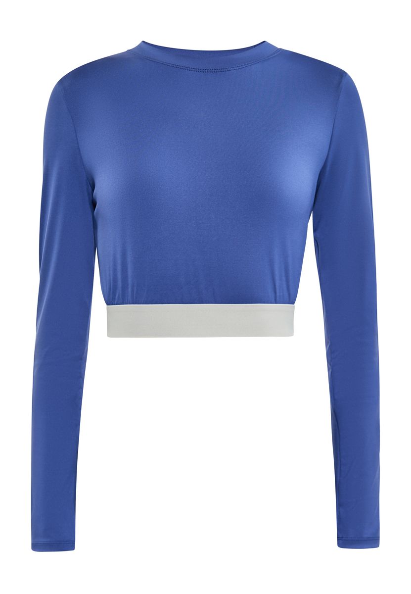 Langärmeliges Geripptes Sportliches Crop-Top
