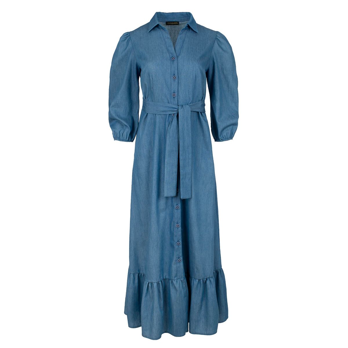 Midikleid im Denim-Look mit Rüschen