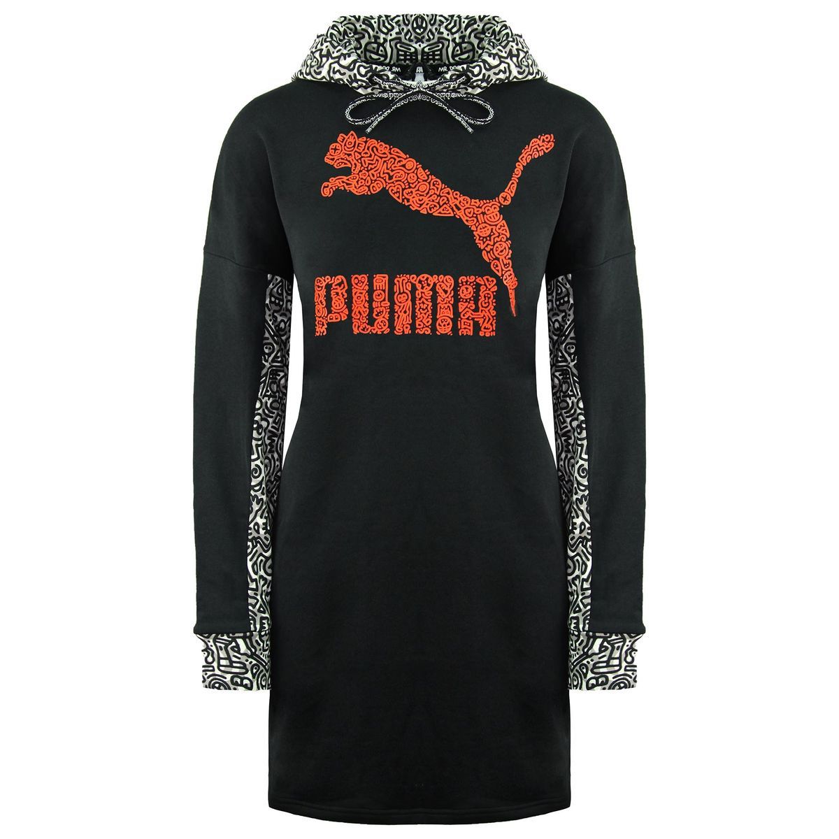 Kapuzenpullover-Kleid mit Grafik-Print