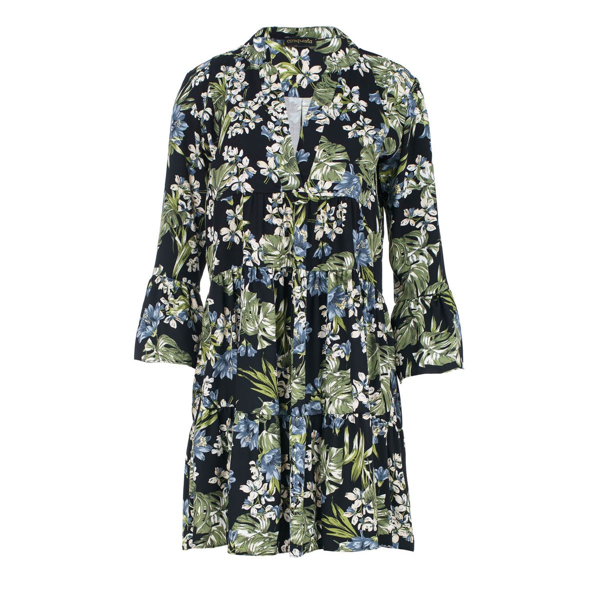Geblümtes A-Linien-Kleid mit Glockenärmeln