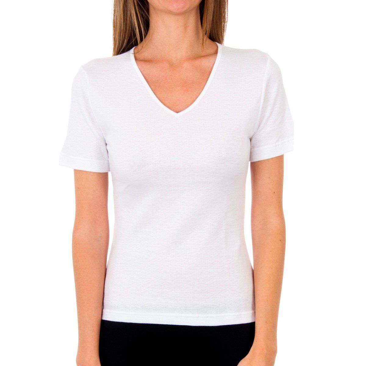 Thermoregulierendes Baumwoll-T-Shirt mit V-Ausschnitt