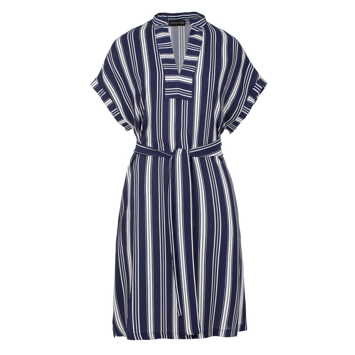 Gestreiftes Midikleid mit Gürtel