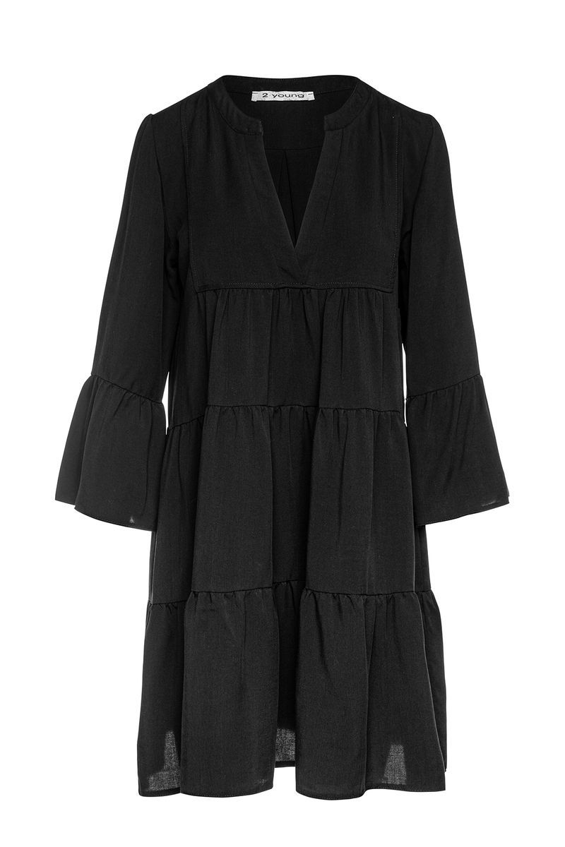 Entspanntes gestuftes Kleid mit Glockenärmeln