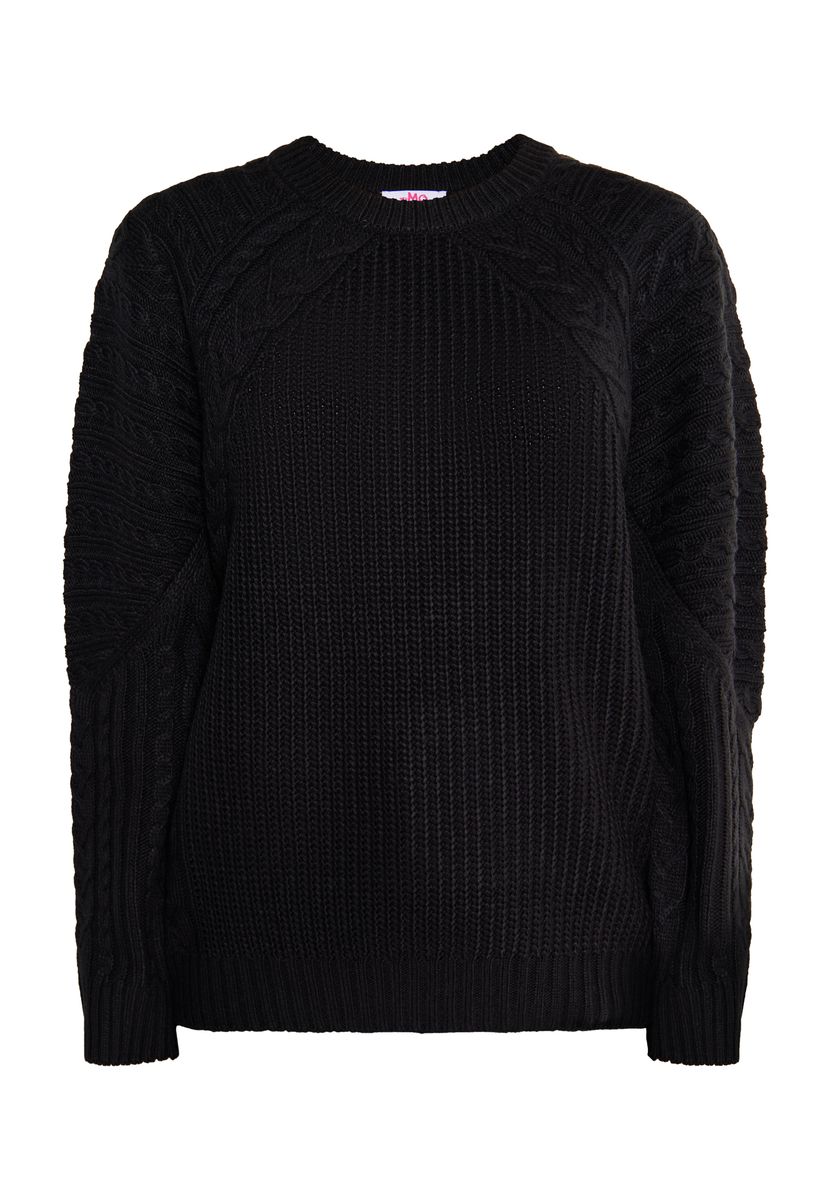 Schwarzer Raglan-Pullover mit Zopfmuster