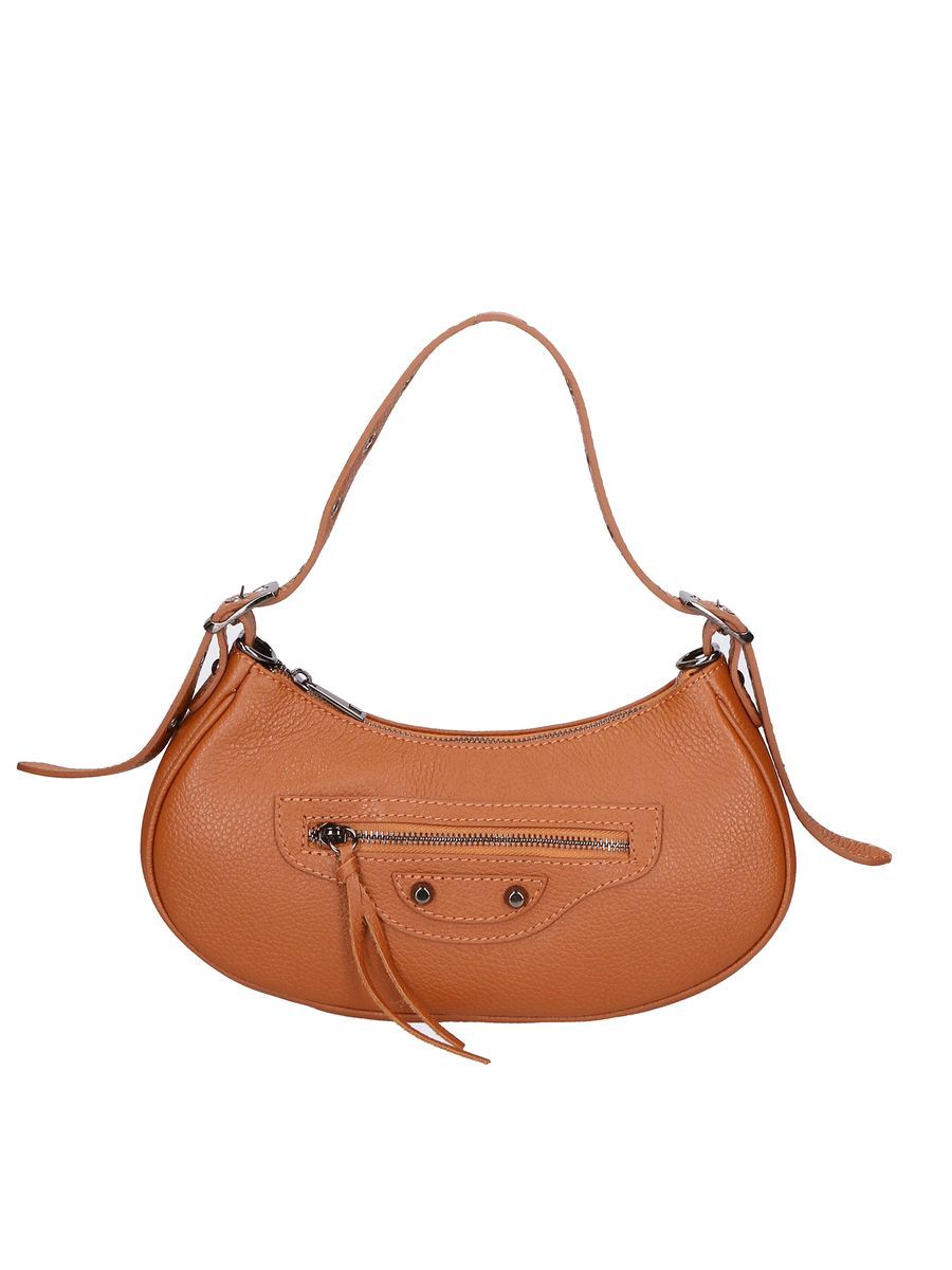 Genoppte Leder-Schultertasche in Halbmondform