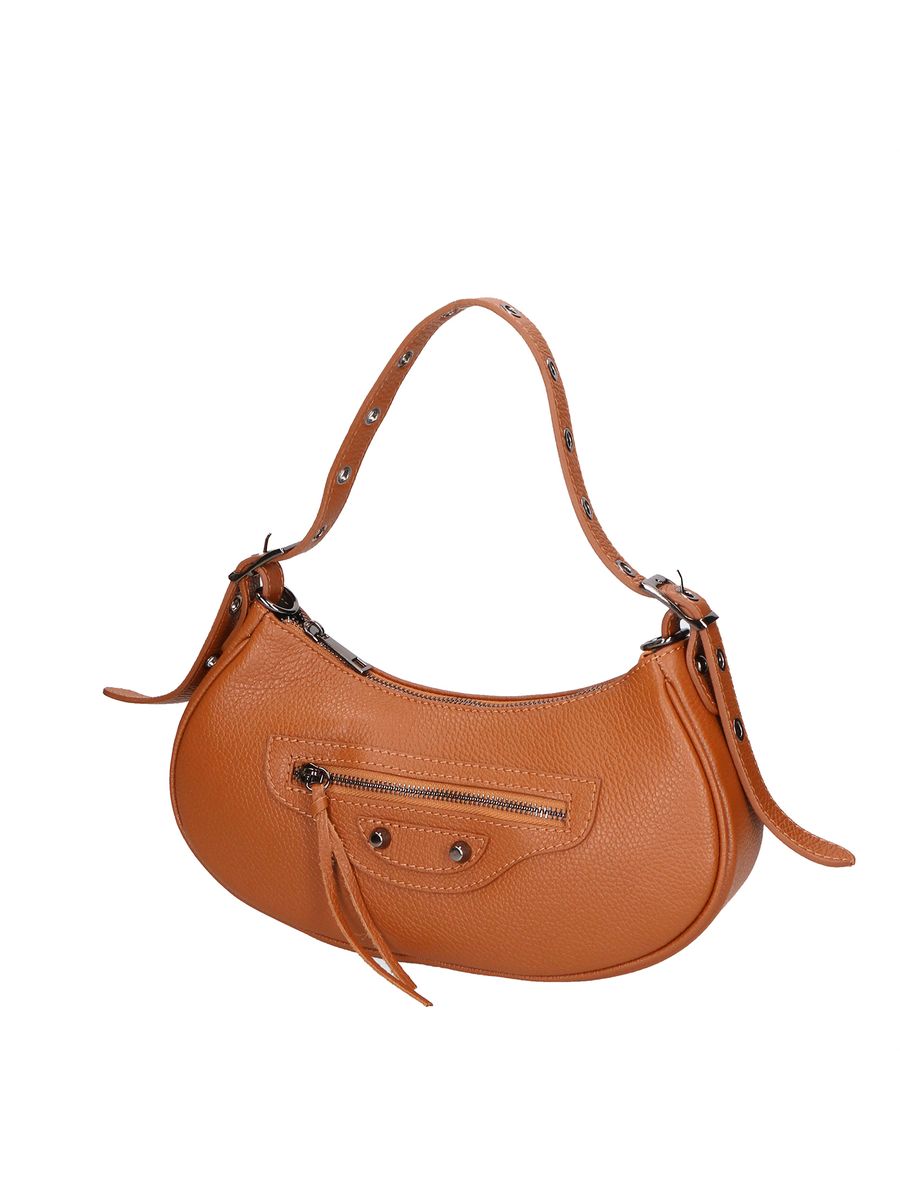Genoppte Leder-Schultertasche in Halbmondform