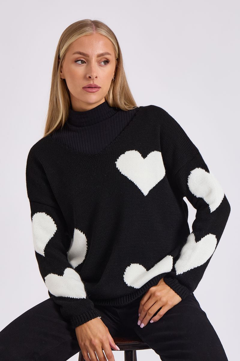 Übergroßer Strickpullover mit Herzmuster