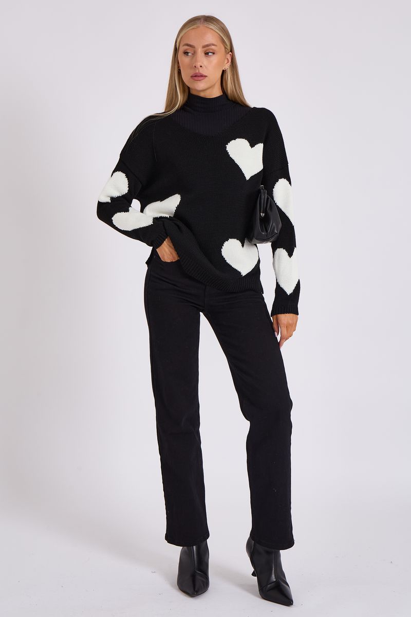 Übergroßer Strickpullover mit Herzmuster