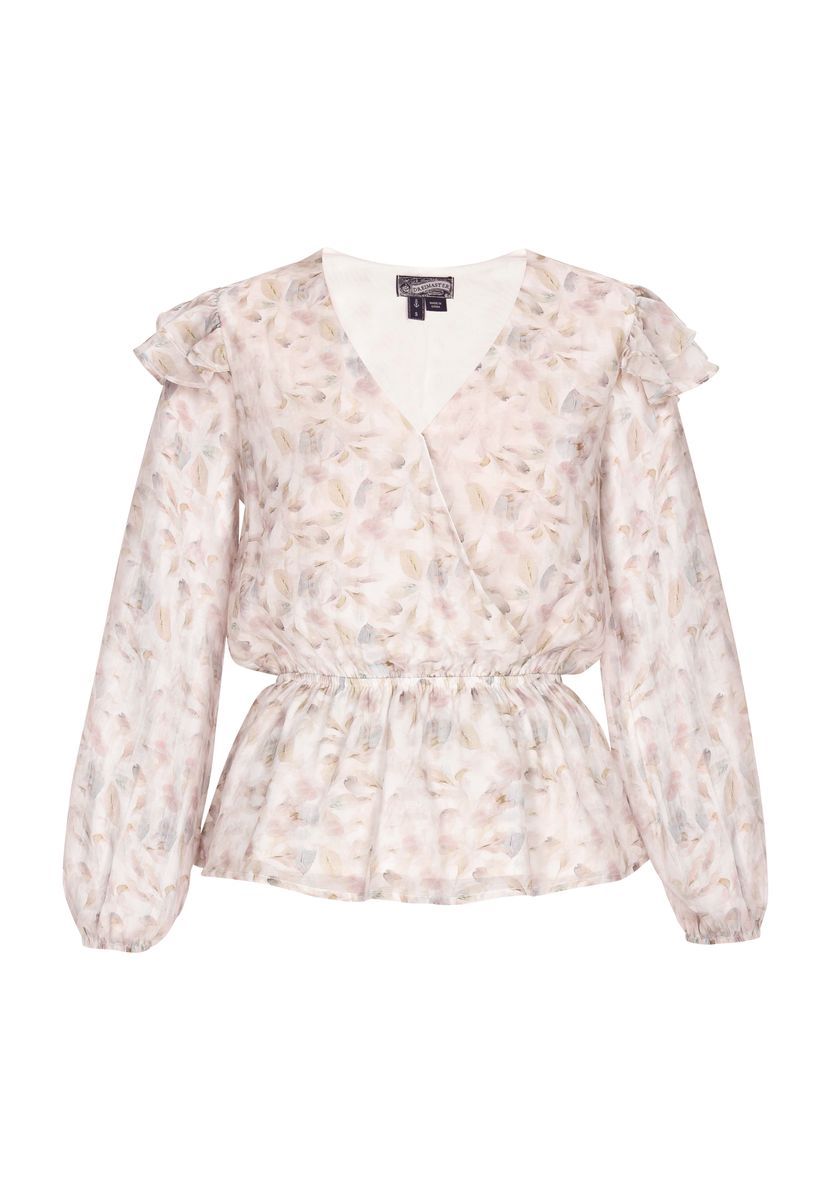 Rüschenbluse mit Schößchen und V-Ausschnitt
