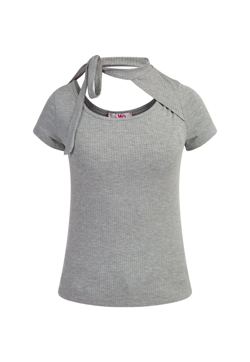 Rippstrick-Top mit Cut-Out und Bindeband