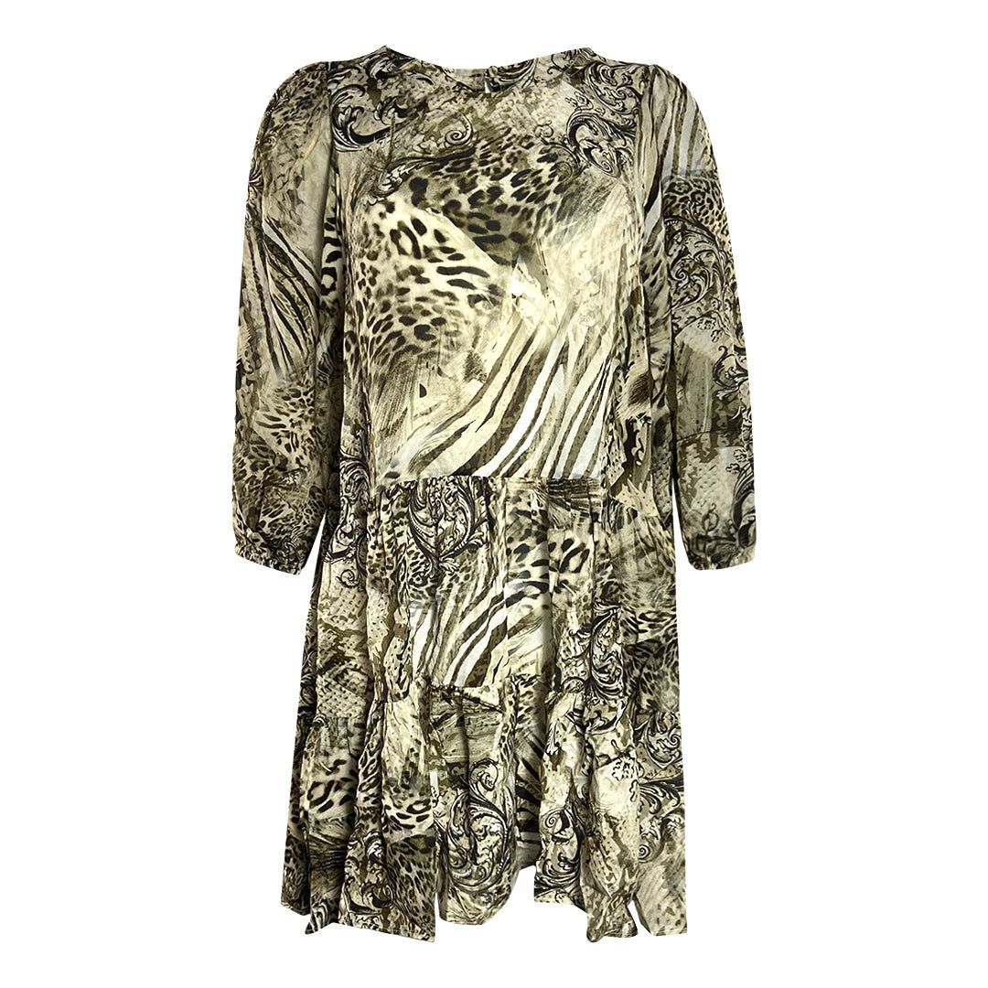 Mehrlagiges Seidenkleid mit Animal-Print