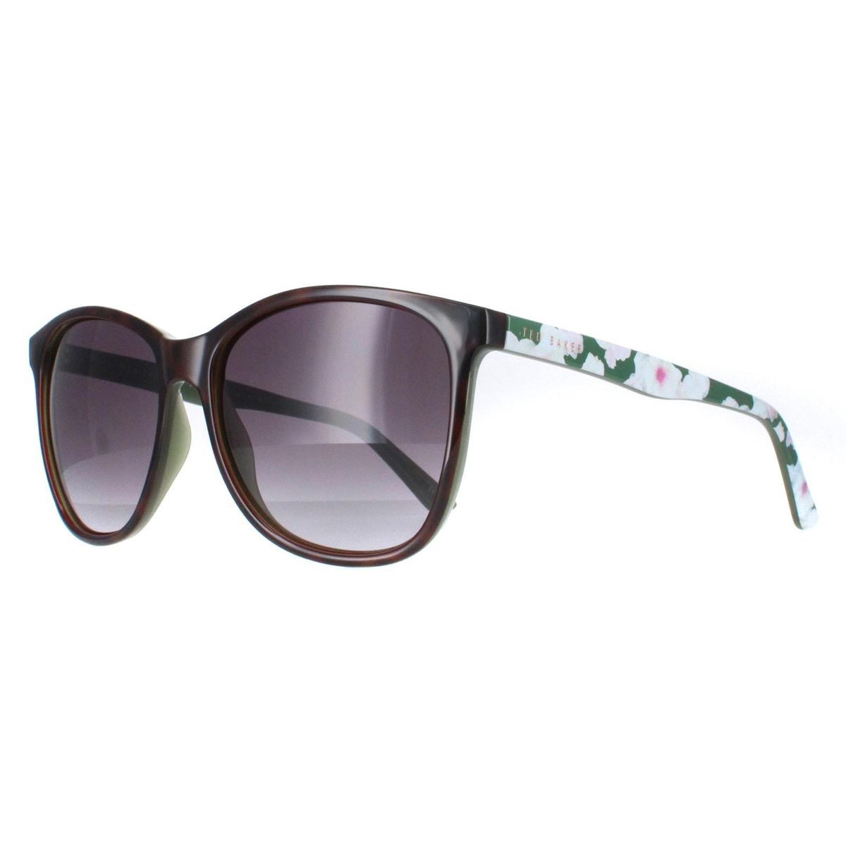 Quadratische Schildpatt-Sonnenbrille mit Blumen-Bügeln