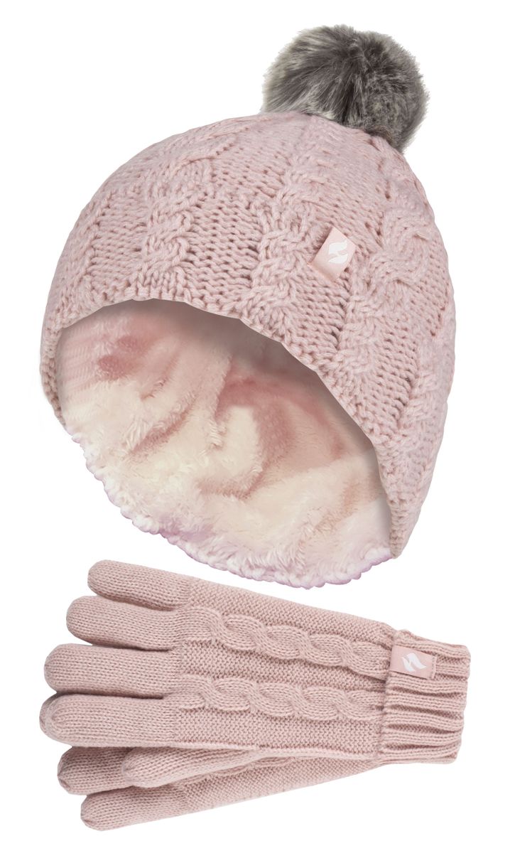 Zopfstrick-Beanie und Handschuh-Set