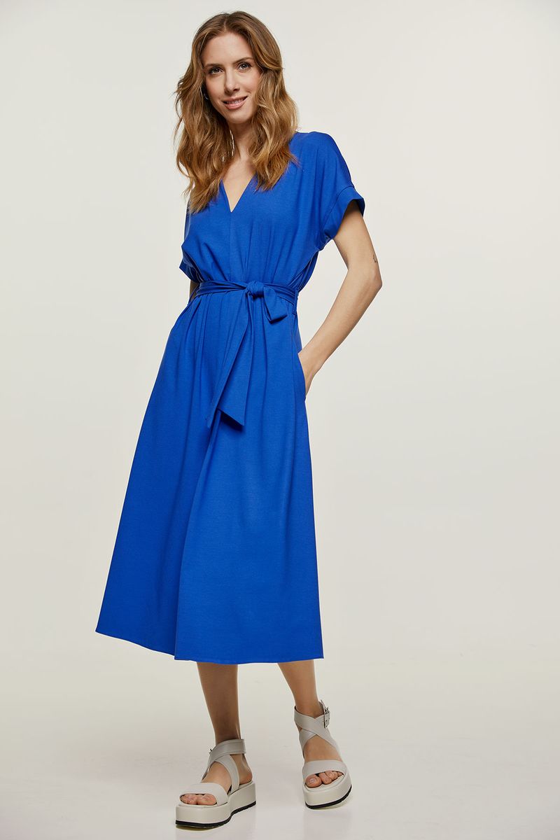 A-Linien-Midikleid aus Jersey mit Gürtel