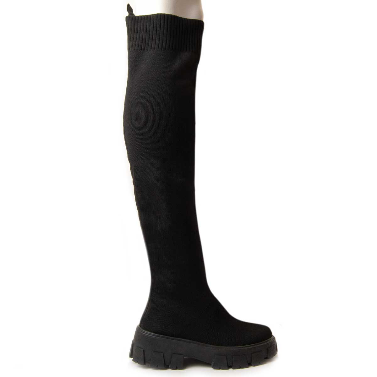 Overknee-Plateau-Stiefel im Socken-Design