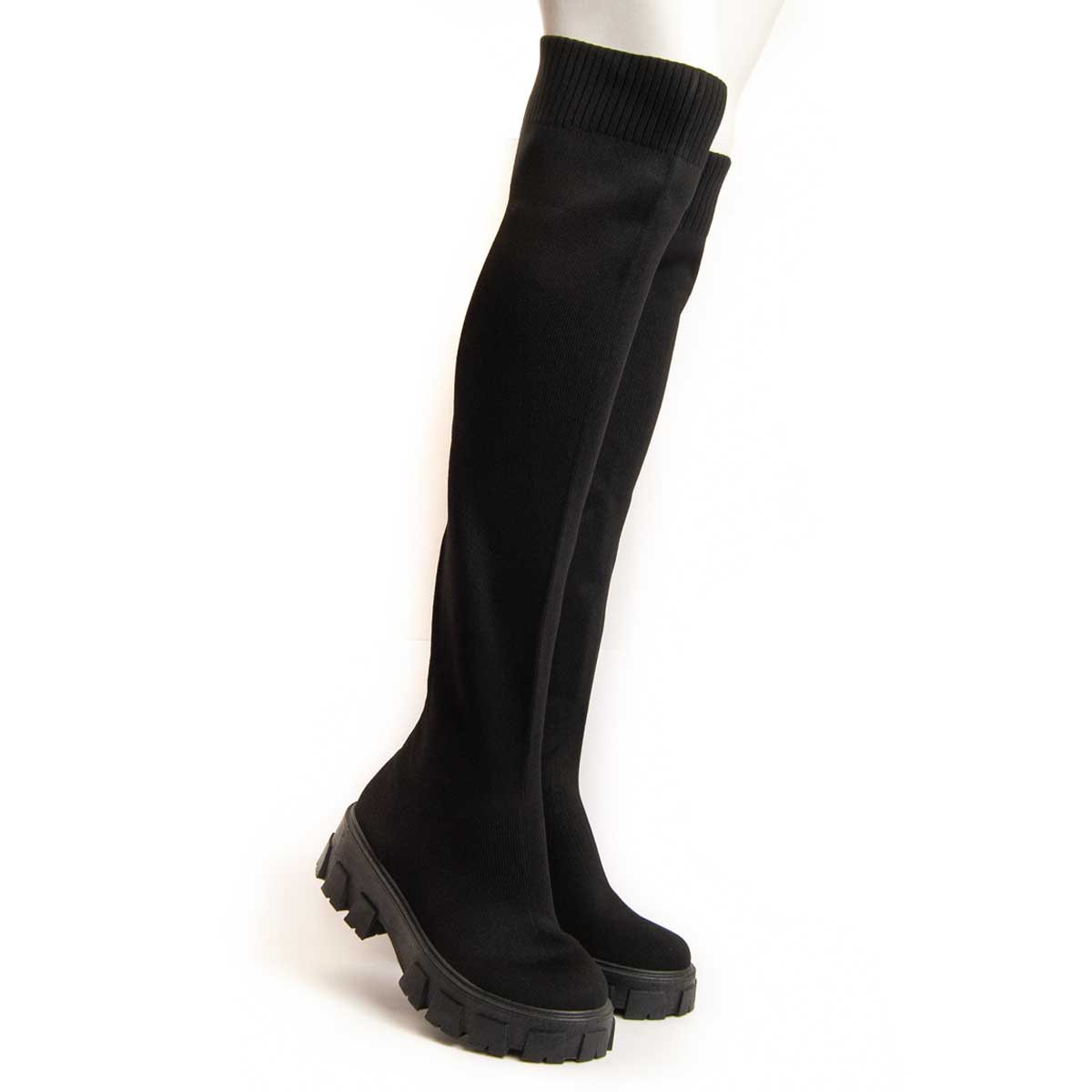 Overknee-Plateau-Stiefel im Socken-Design