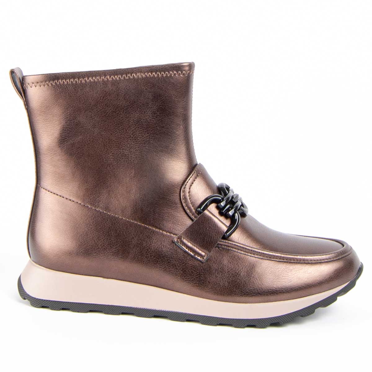 Metallische Stiefeletten mit Kette