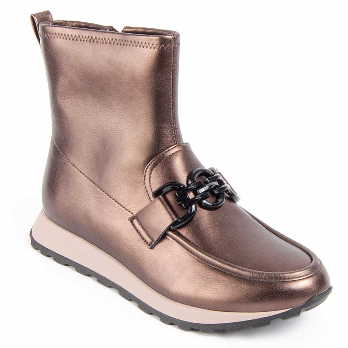 Metallische Stiefeletten mit Kette