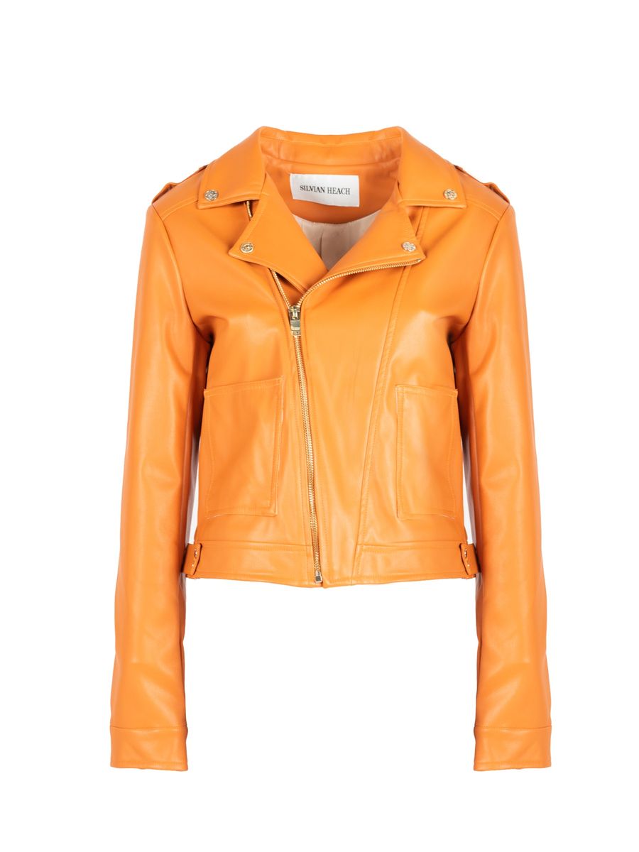 Kurze Bikerjacke aus Kunstleder