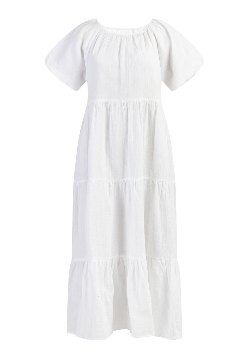 Gestuftes Baumwoll-Maxikleid mit Ballonärmeln