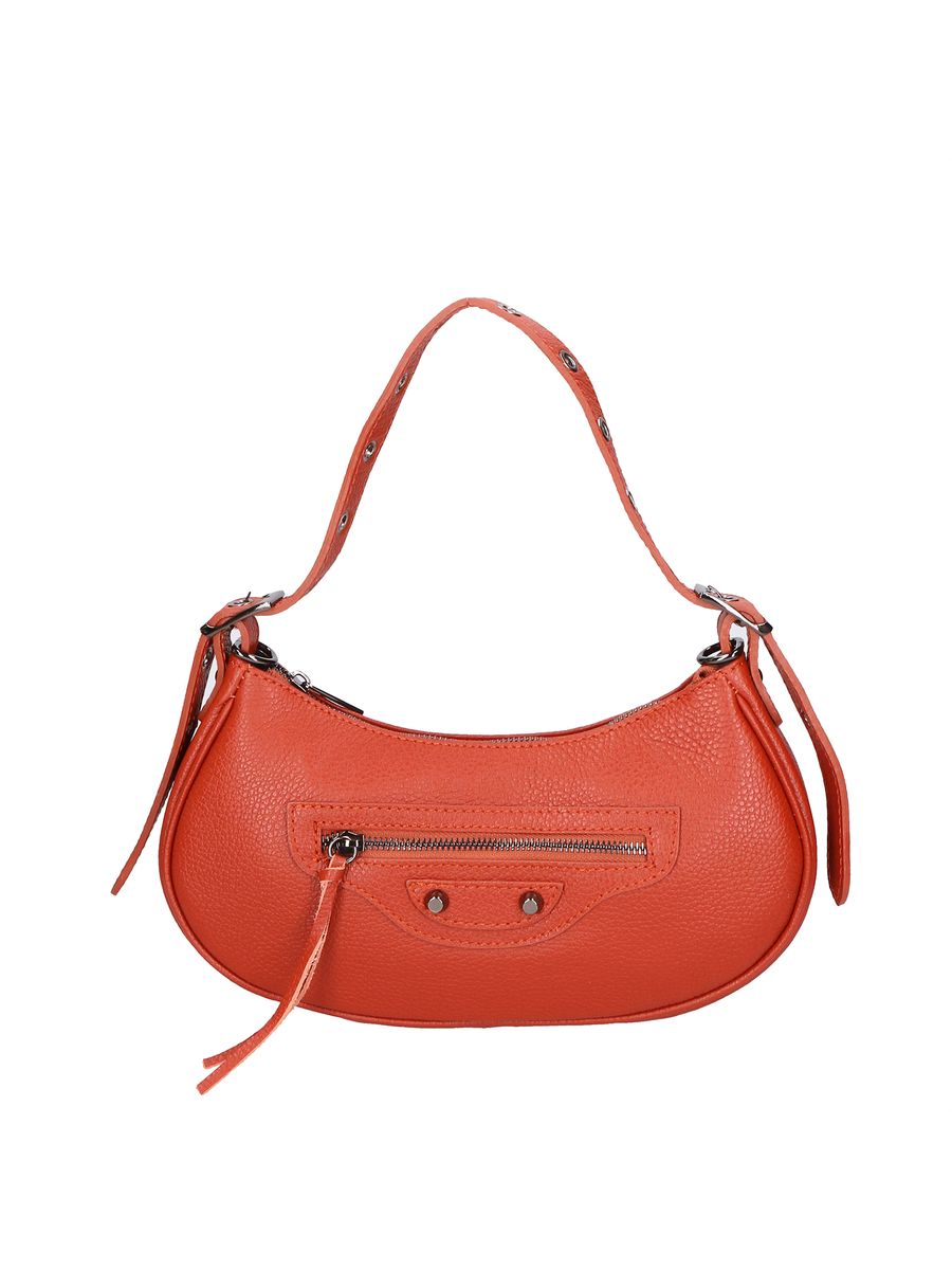 Leder-Schultertasche in Halbmondform mit Nieten