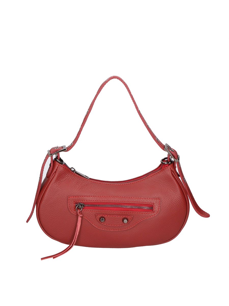Leder-Schultertasche in Halbmondform mit Nieten