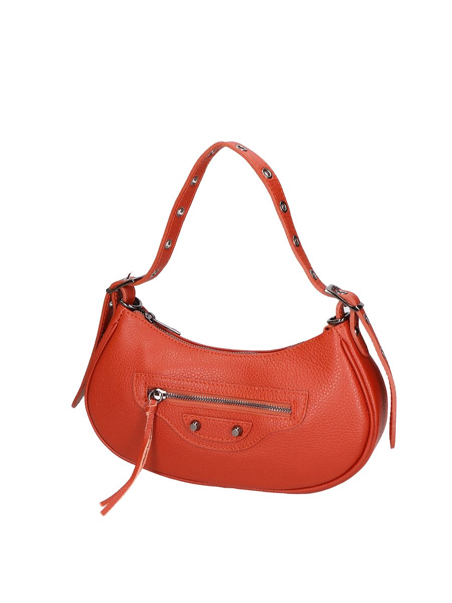 Leder-Schultertasche in Halbmondform mit Nieten