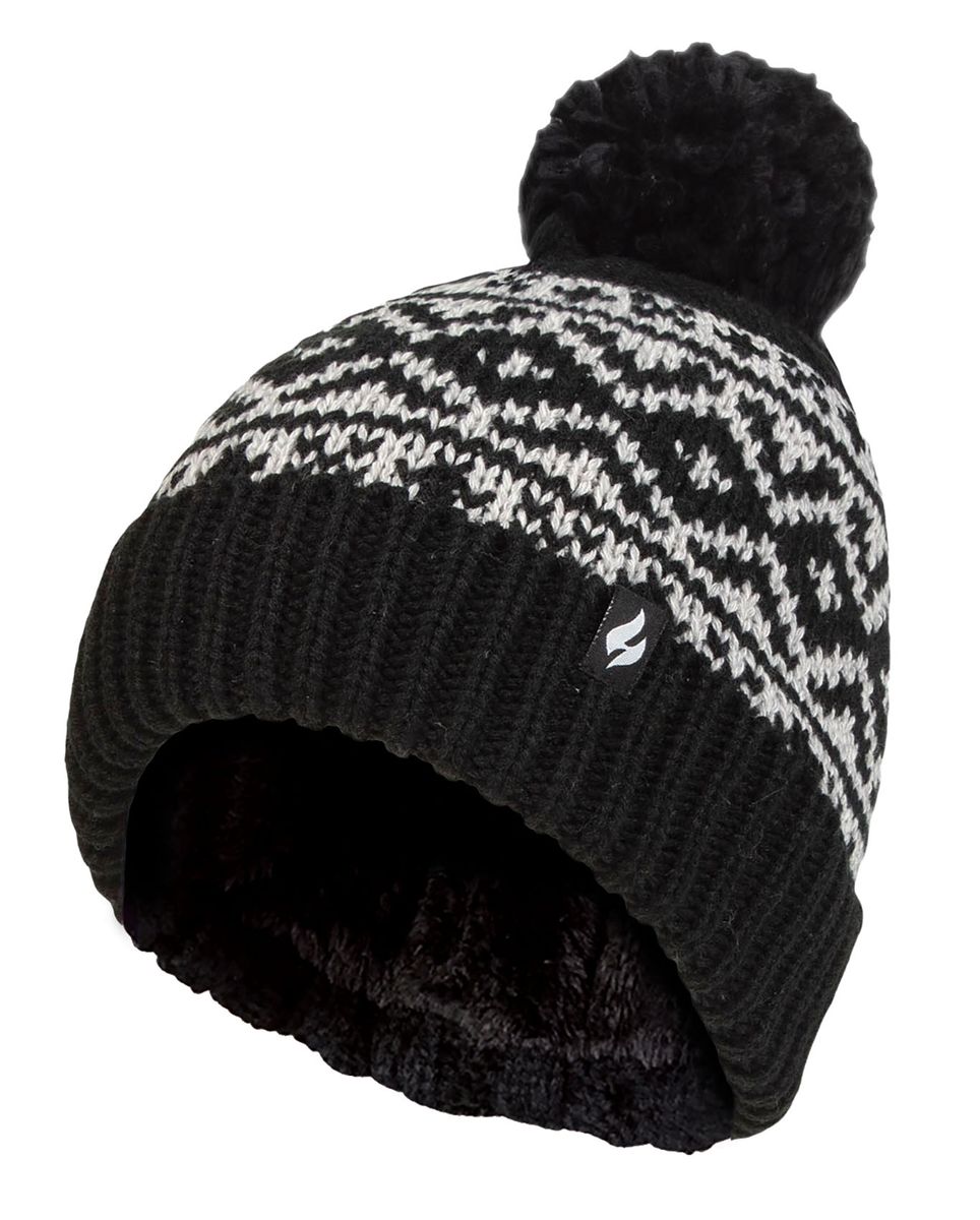Beanie mit geometrischem Muster und Bommel