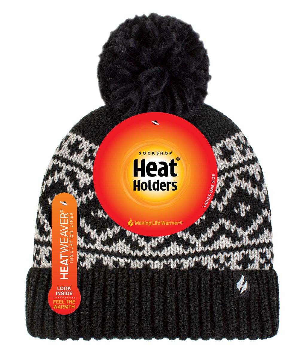 Beanie mit geometrischem Muster und Bommel
