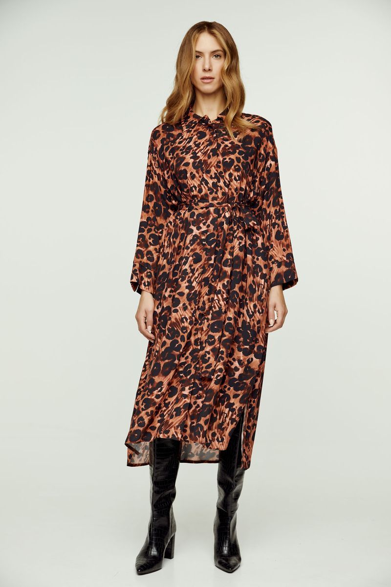 Leopard-Print Midi-Hemdkleid