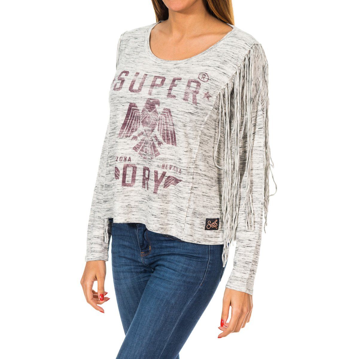 Langarmshirt mit Grafik und Fransen