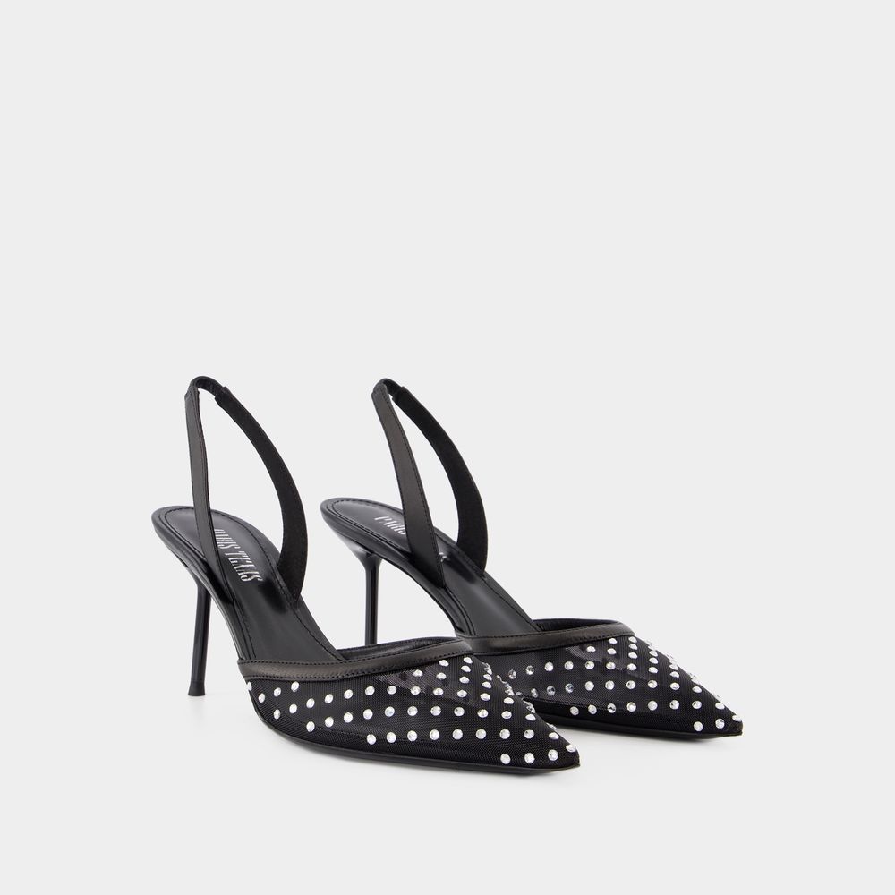 Kristallverzierte Mesh-Slingback-Pumps