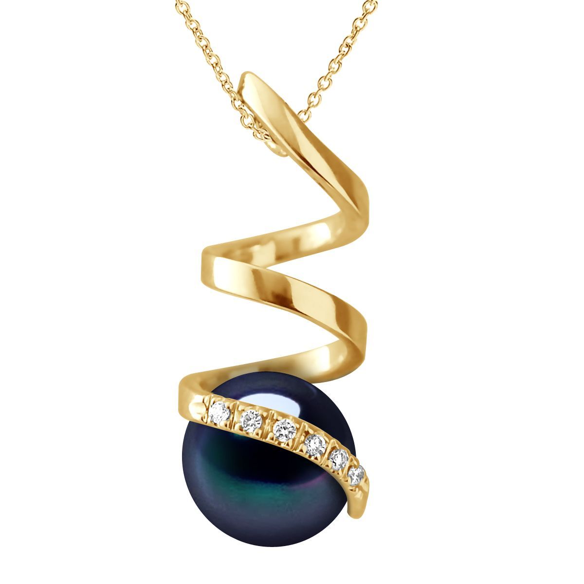 Spiralanhänger aus Gold mit schwarzer Perle