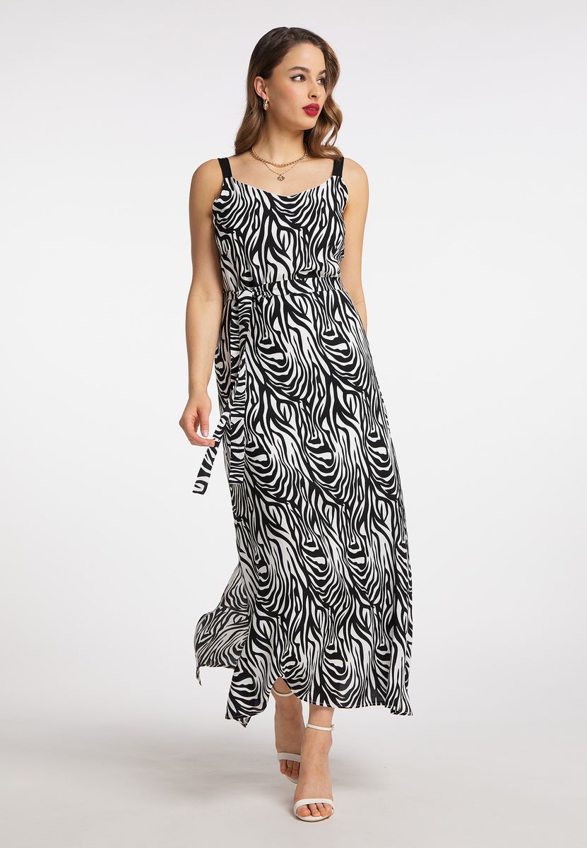 Maxikleid mit Zebra-Print und Gürtel