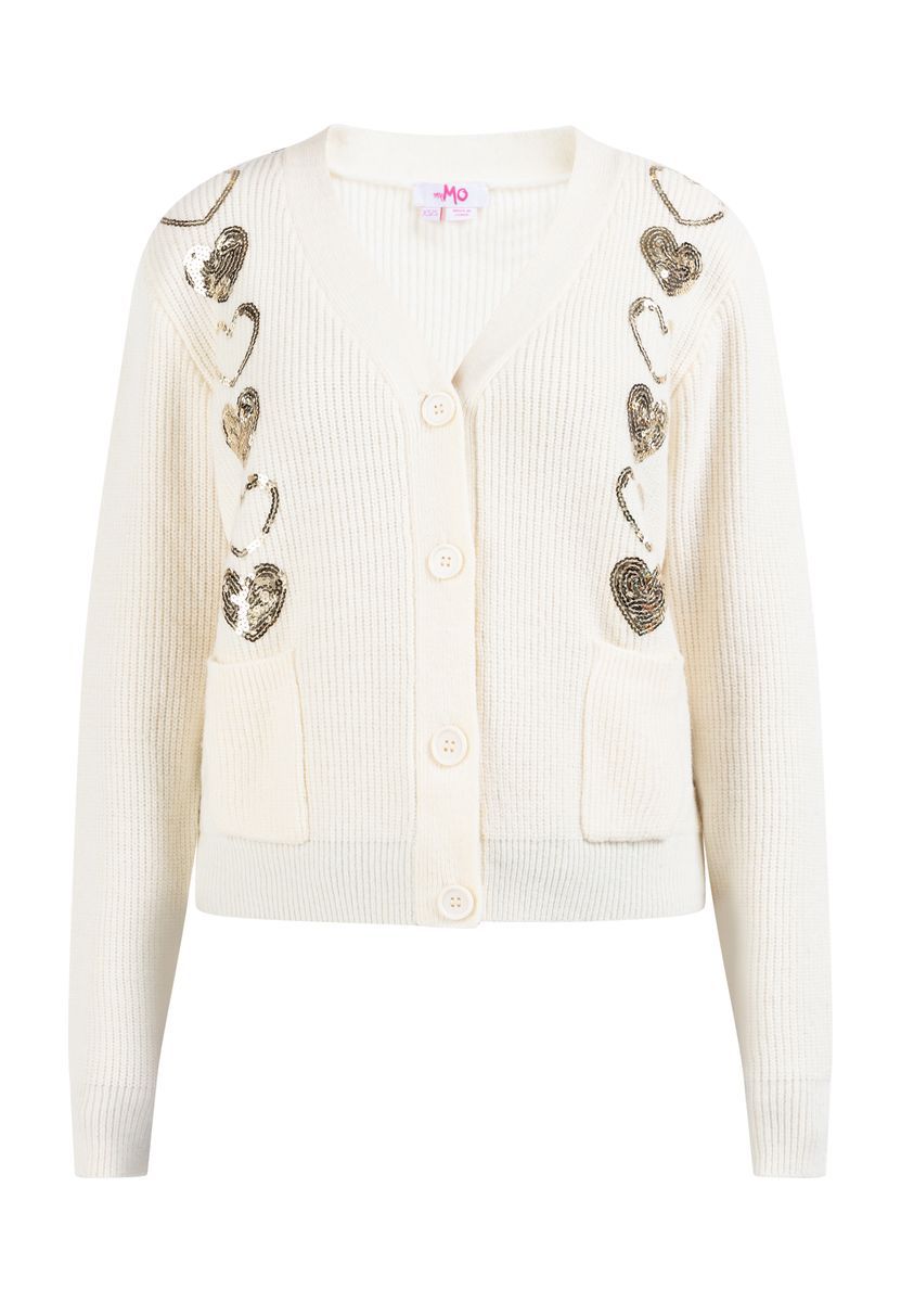 Strickjacke mit Pailletten-Herz-Motiven