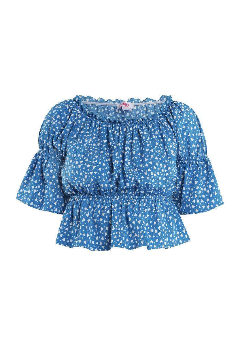 Bauchfreie Carmen-Bluse mit Herzchenmuster