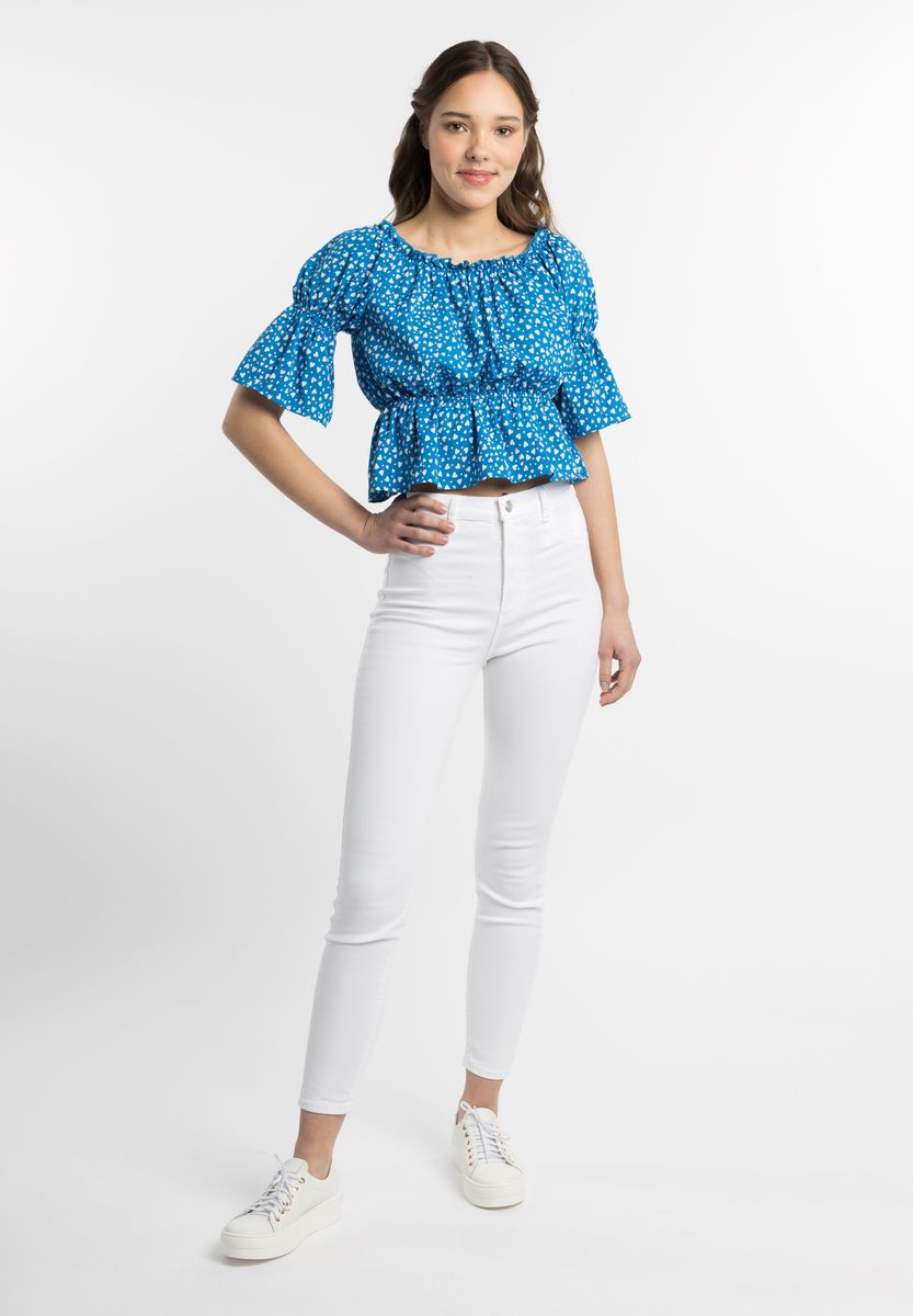 Bauchfreie Carmen-Bluse mit Herzchenmuster