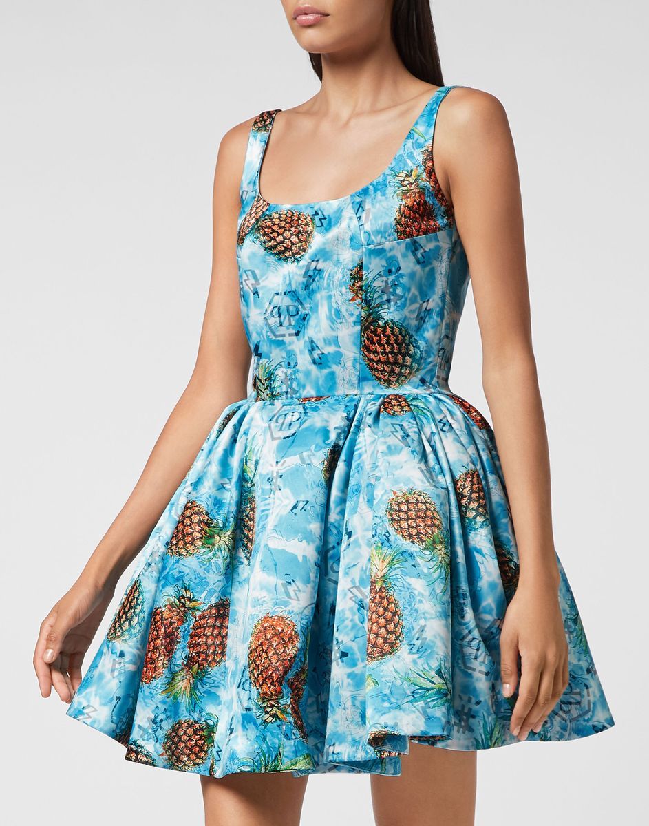 Seiden-Minikleid mit Ananas-Print