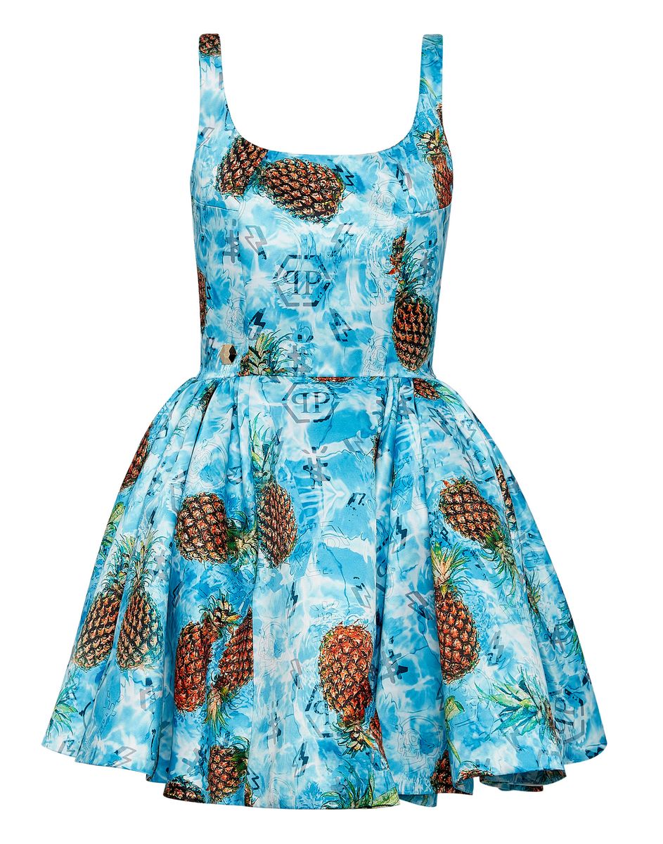 Seiden-Minikleid mit Ananas-Print