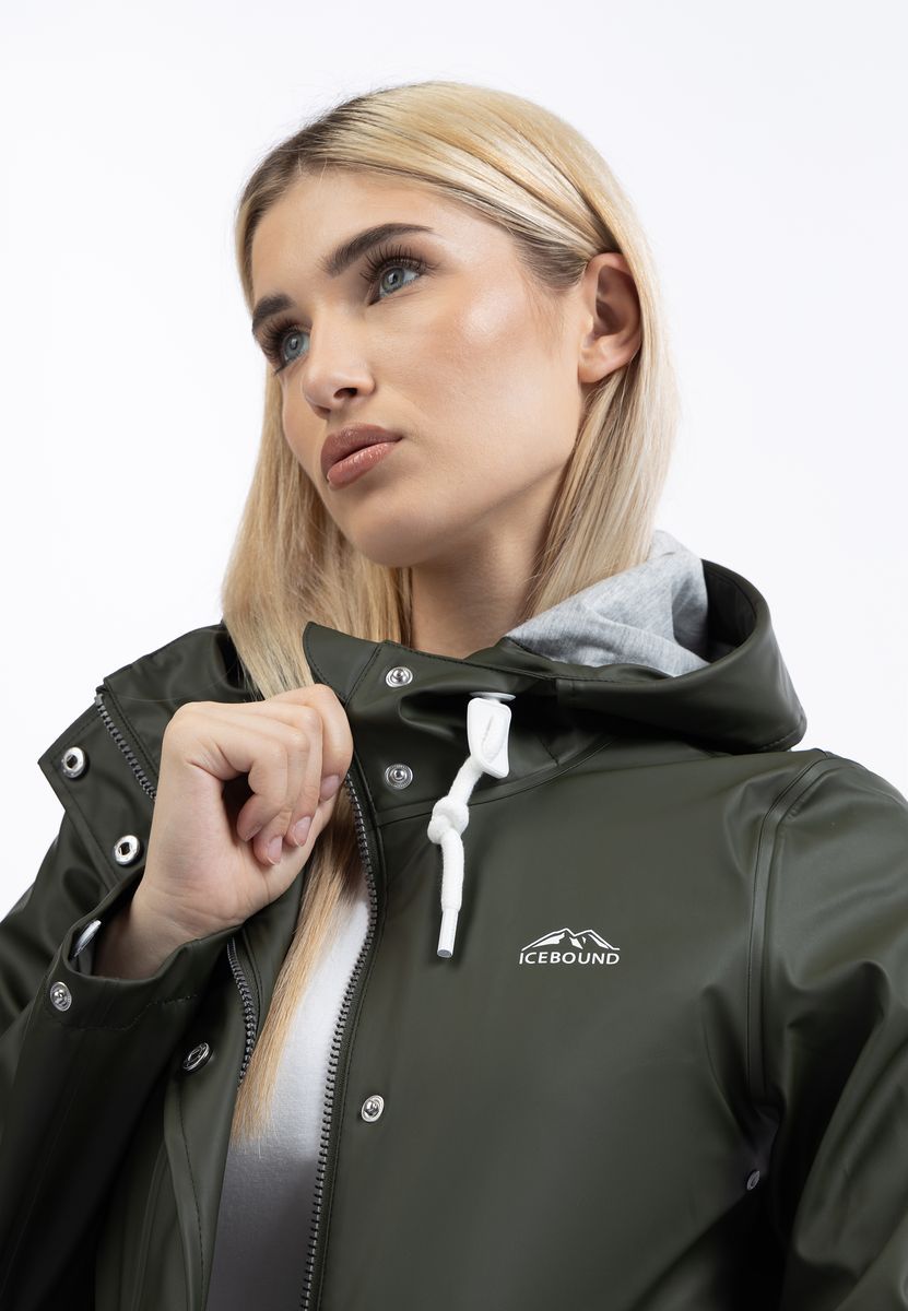 Langer Kapuzen-Regenparka mit Kordelzug