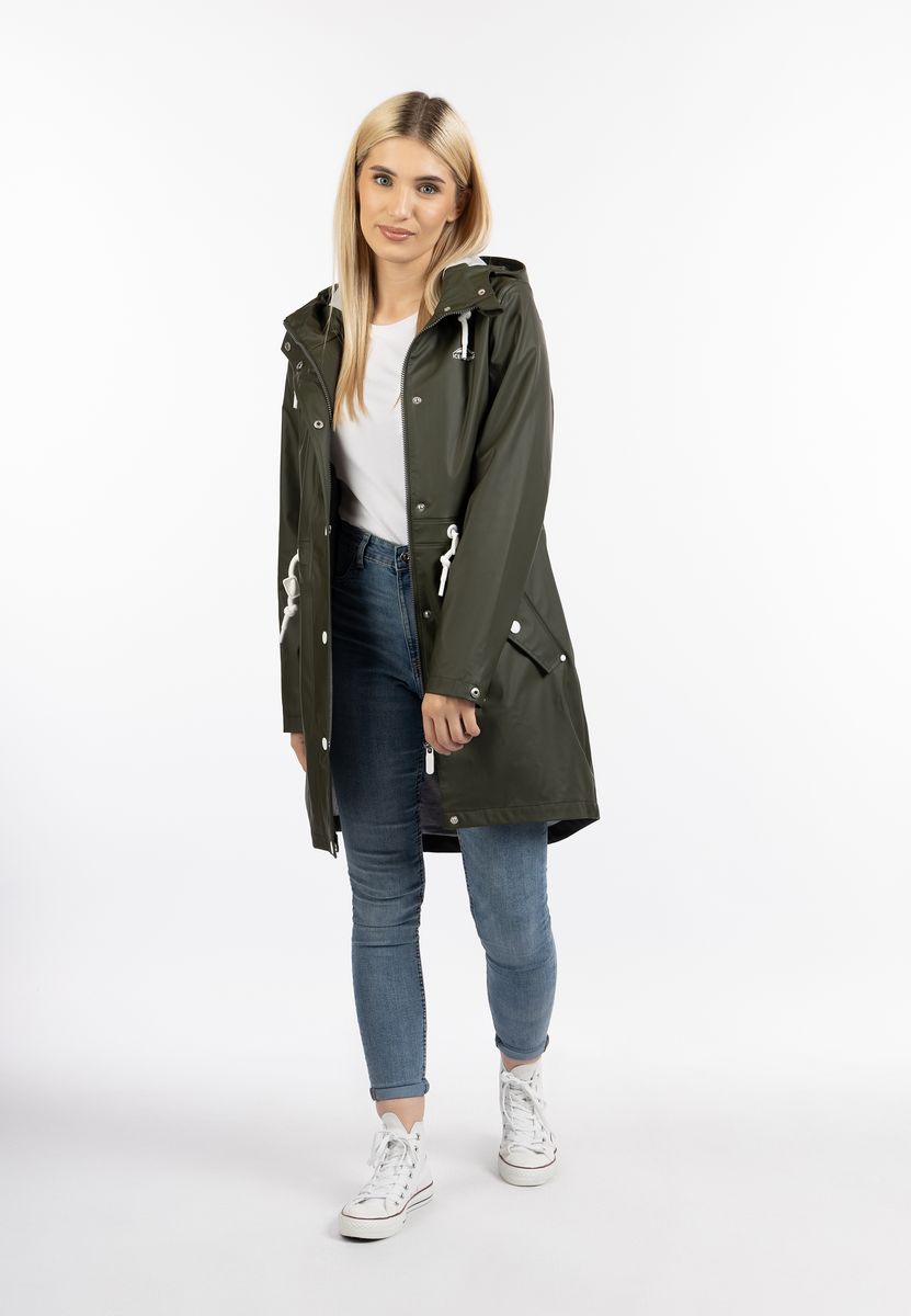 Langer Kapuzen-Regenparka mit Kordelzug