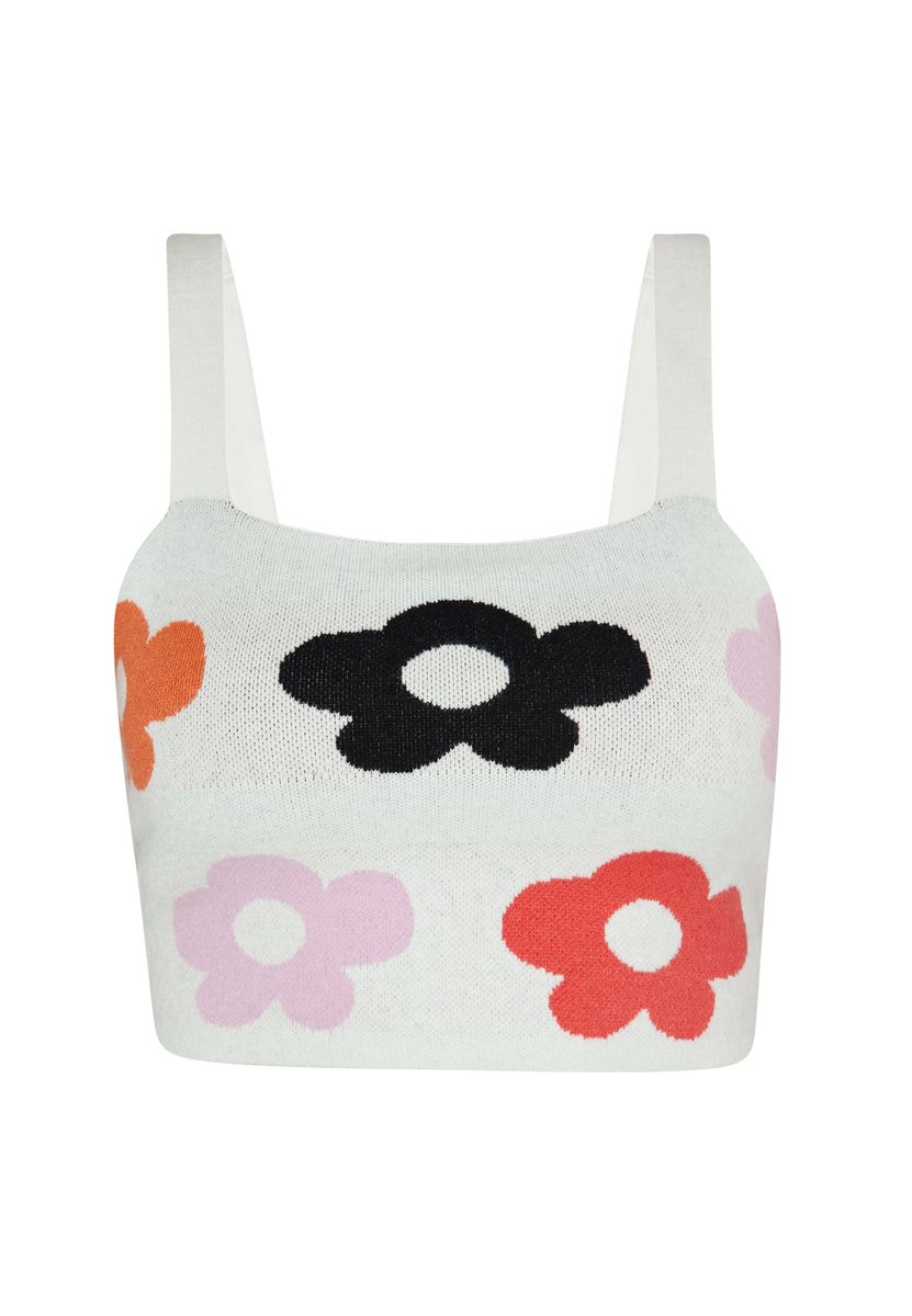 Jacquard-Strick-Crop-Top mit Blumenmuster