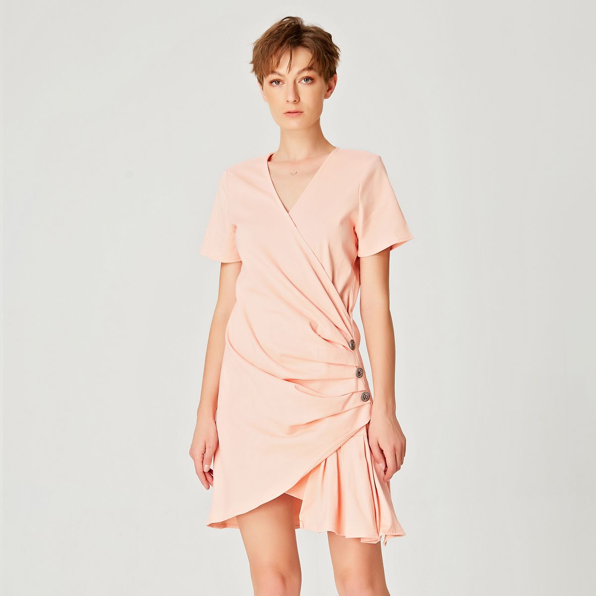 Asymmetrisches drapiertes Popeline-Minikleid