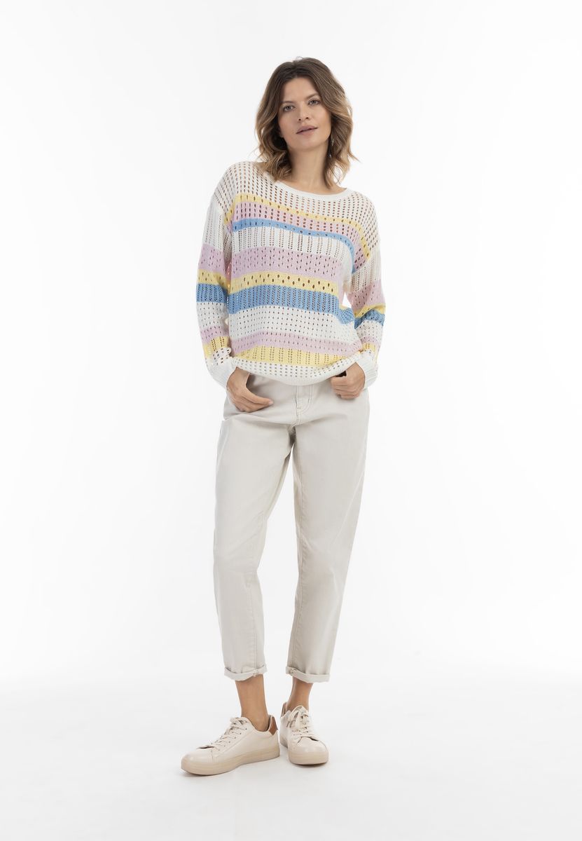 Gestreifter Grobstrickpullover in Pastelltönen