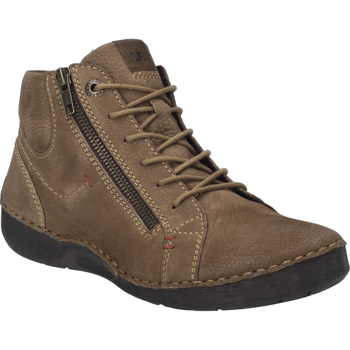 Leder-Schnürstiefelette mit seitlichem Reißverschluss
