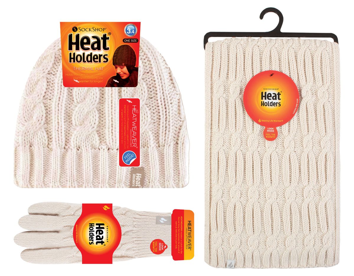 Kabelstrick-Set Mütze Schal und Handschuhe