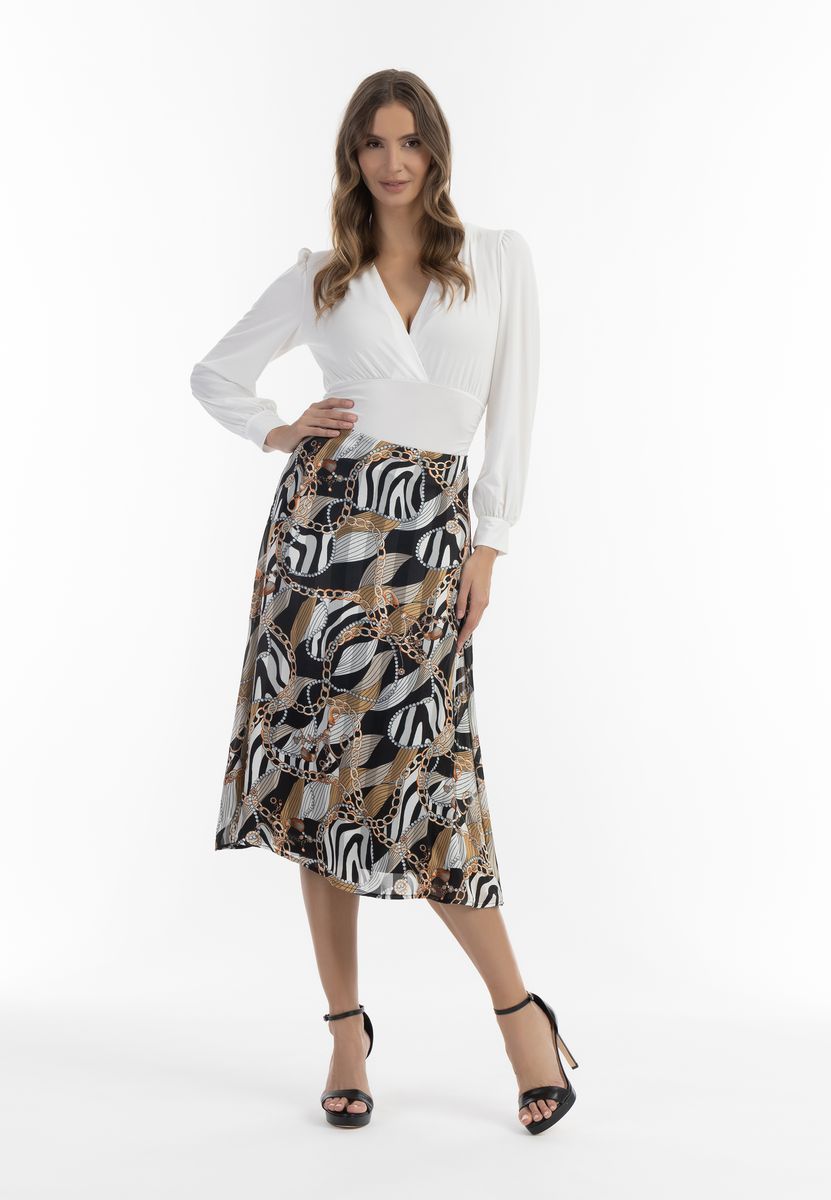 Eleganter Midi mit Ketten-Zebra-Print